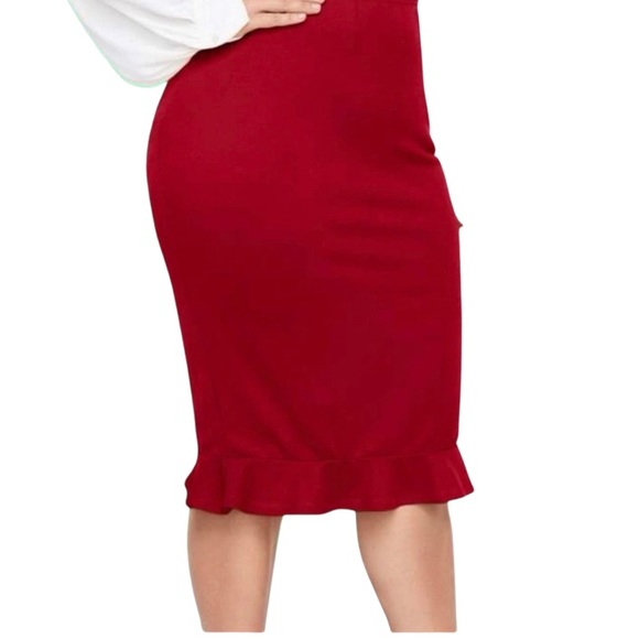 🆕RED RUFFLE HEM PENCIL SKIRT - Picture 3 of 3